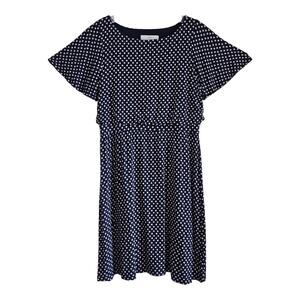 LOFT Ann Taylor Women's M Dress Navy Blue Pink Short Flutter Sleeve Stretch